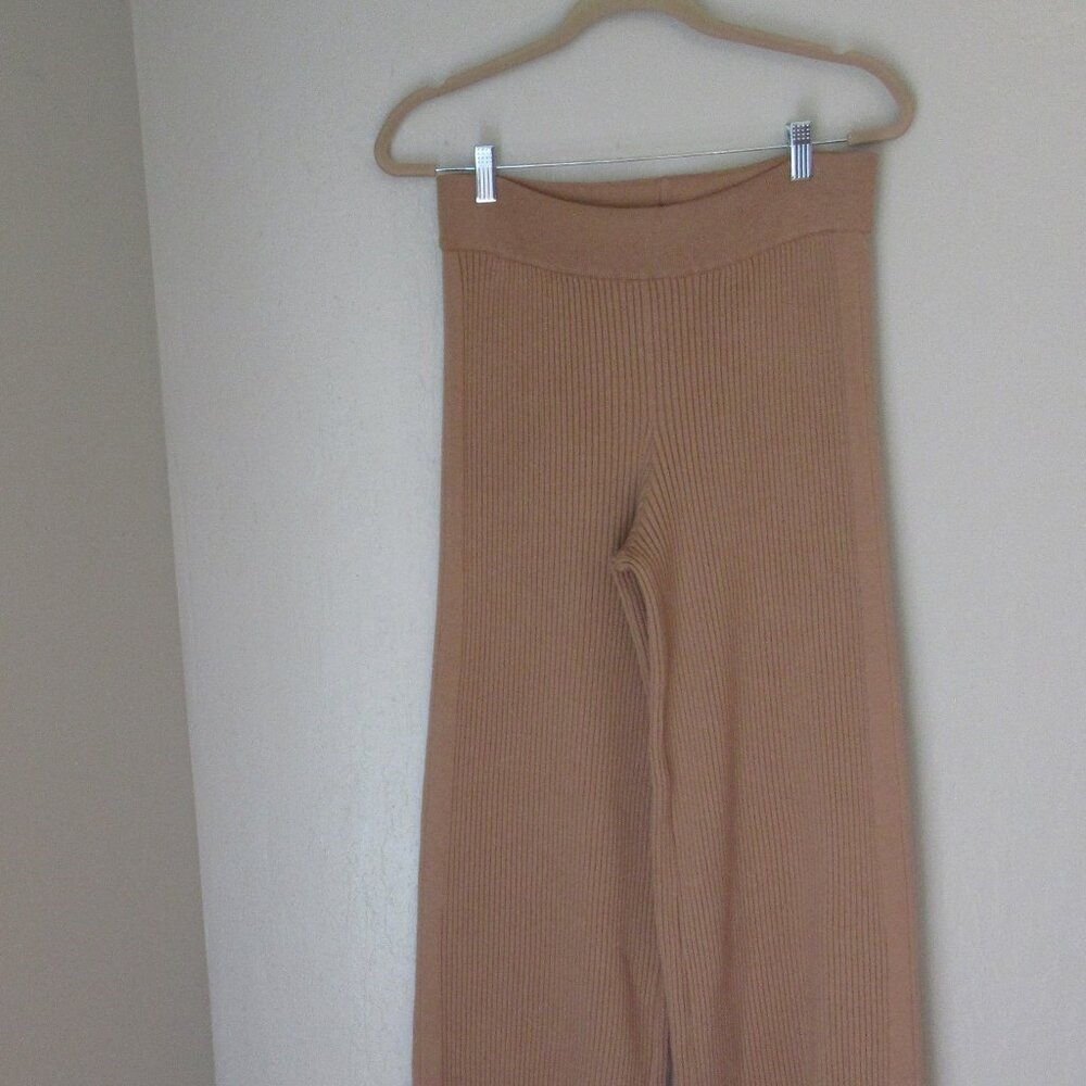 Aerie Camel Color Ribbed Wide Leg L NWT Pullon Stretch Banded Waist Pants